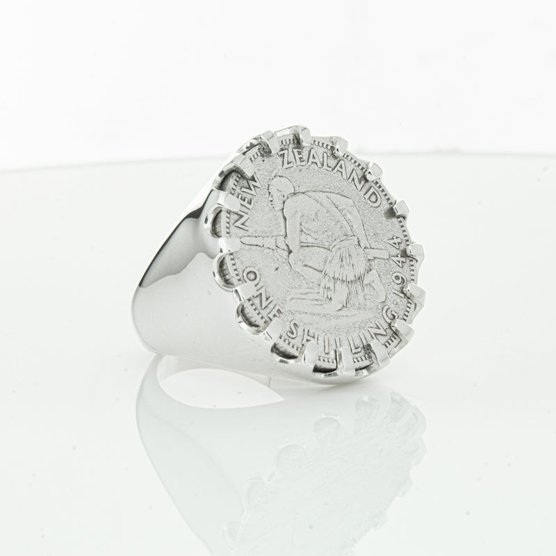 Sterling Silver Warrior Ring With NZ Shilling-Ring-Walker & Hall