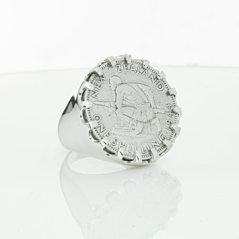 Sterling Silver Warrior Ring With NZ Shilling-Ring-Walker & Hall