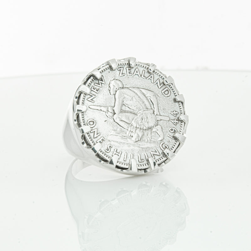 Sterling Silver Warrior Ring With NZ Shilling-Ring-Walker & Hall