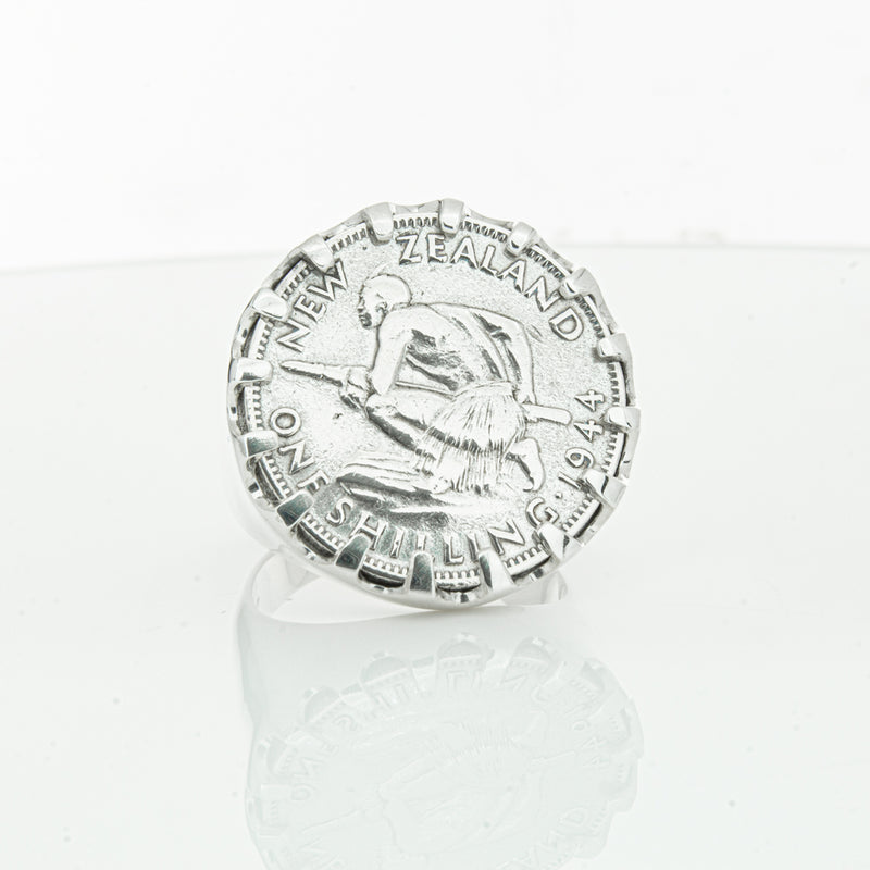 Sterling Silver Warrior Ring With NZ Shilling-Ring-Walker & Hall