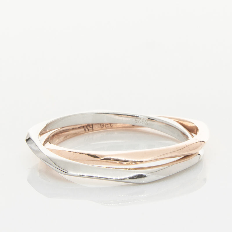 9ct Rose Gold & Sterling Silver Entwined Ring-Ring-Walker & Hall