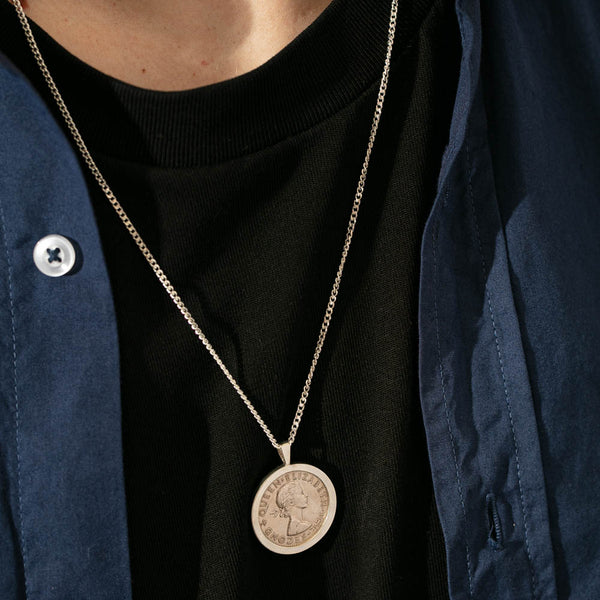 Silver Coin Necklace Mens Sterling Silver Pendant With Shilling
