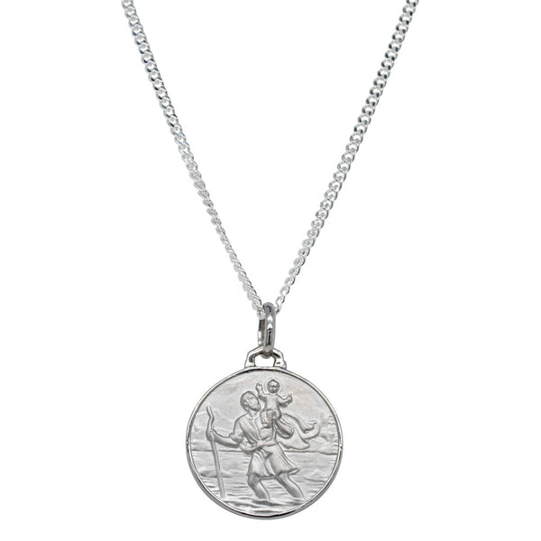 Sterling Silver Saint Christopher Pendant with Curb Chain - Necklace - Walker & Hall