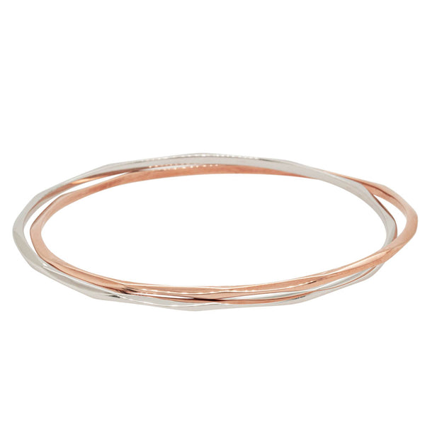 9ct Rose Gold & Sterling Silver Entwined Bangle - Walker & Hall