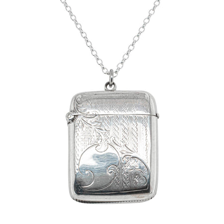 Vintage Sterling Silver Vesta Case with Chain-Vesta Case-Walker & Hall