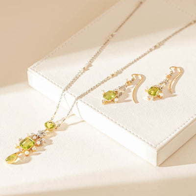 Vintage Platinum & Yellow Gold, Peridot, Pearl & Diamond Set-Necklace-Walker & Hall