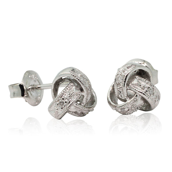 9ct White Gold And Diamond Knot Studs - Walker & Hall
