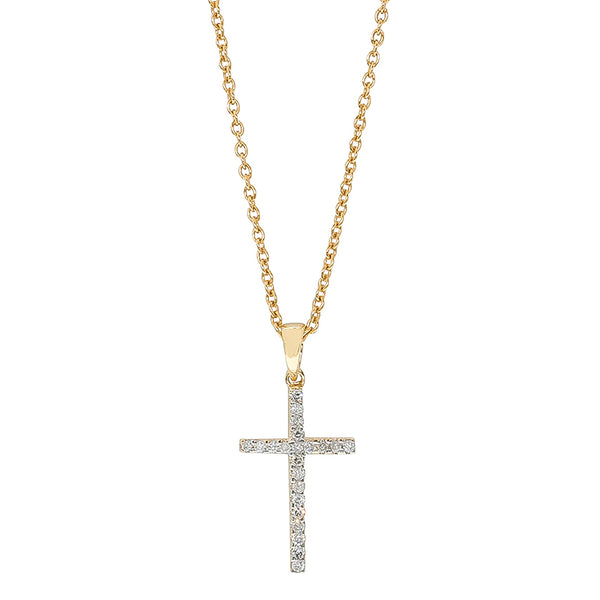9ct Yellow Gold Diamond Cross Pendant - Necklace - Walker & Hall