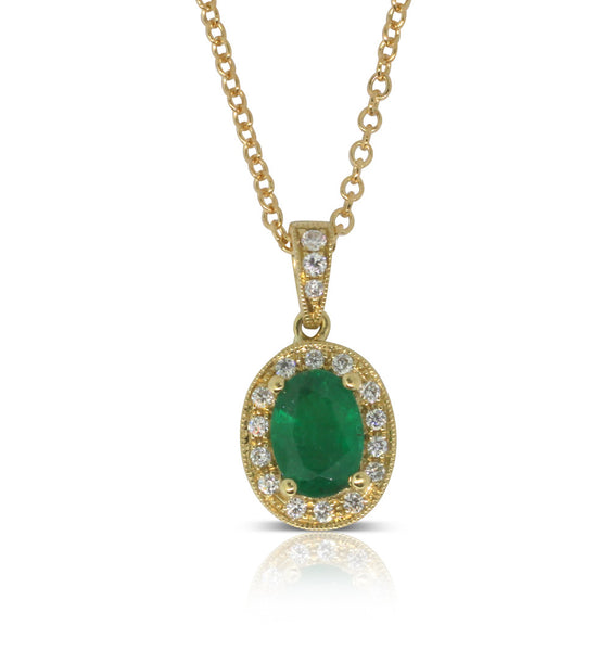 18ct Yellow Gold Emerald And Diamond Pendant - Walker & Hall