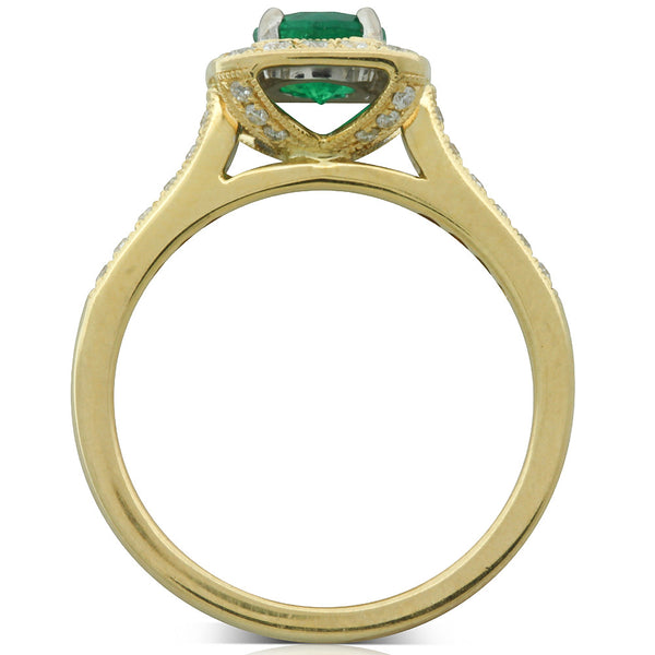 18ct Yellow Gold Emerald And Diamond Halo Ring - Walker & Hall