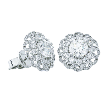 18ct White Gold 2.05ct Diamond Cluster Studs-Earrings-Walker & Hall