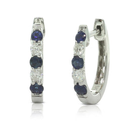 9ct White Gold Sapphire & Diamond Huggie Earrings - Walker & Hall