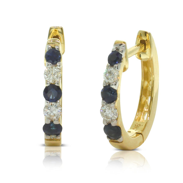 9ct Yellow Gold Sapphire & Diamond Huggie Earrings - Walker & Hall