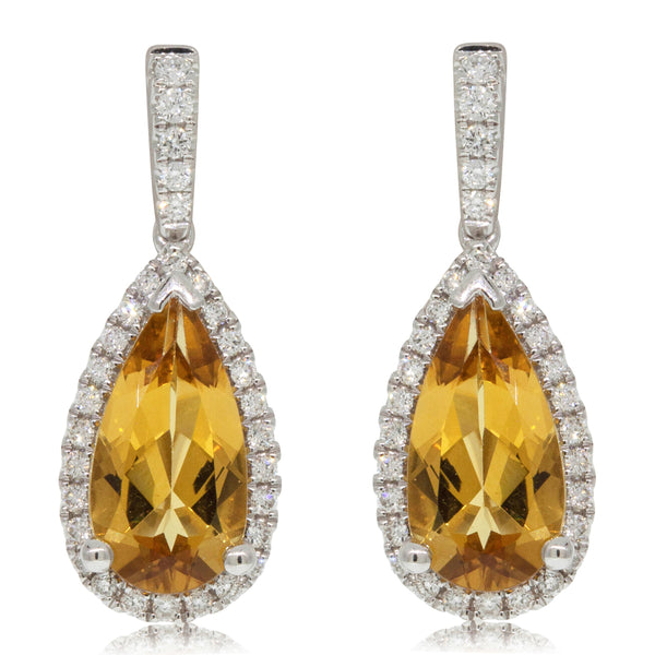 18ct White Gold 2.32ct Beryl & Diamond Halo Earrings - Walker & Hall