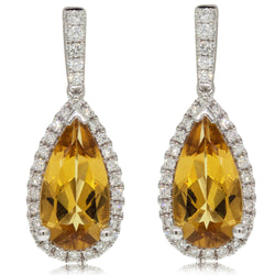 18ct White Gold 1.74ct Beryl & Diamond Halo Earrings - Walker & Hall