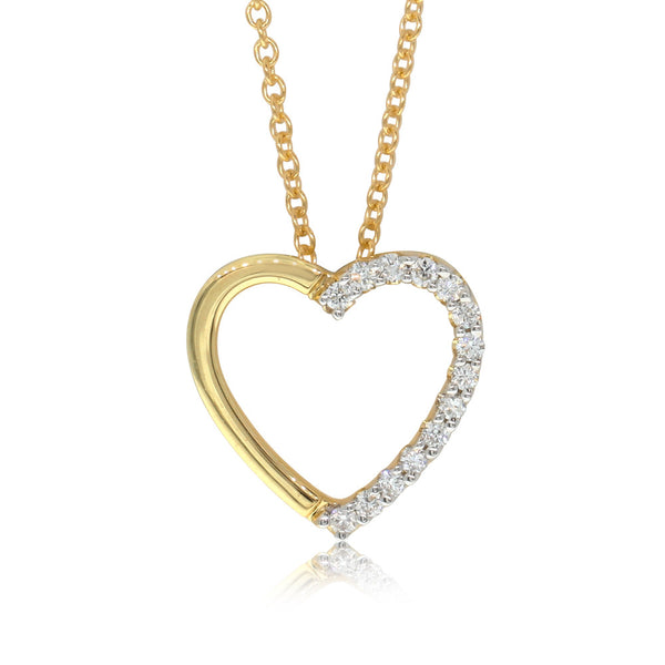18ct Yellow Gold Diamond Heart Pendant - Walker & Hall