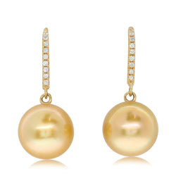 18ct Yellow Gold Diamond & Golden Pearl Earrings - Walker & Hall