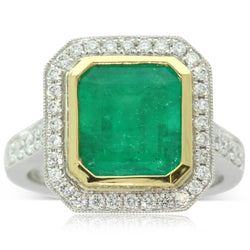 18ct Yellow & 18ct White Emerald & Diamond Ring - Walker & Hall