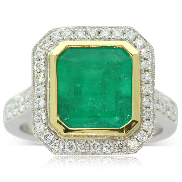 18ct Yellow & 18ct White Emerald & Diamond Ring - Walker & Hall