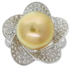 18ct White Gold Yellow Pearl & Diamond Ring - Walker & Hall