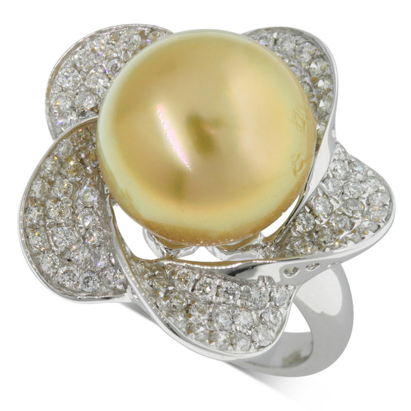 18ct White Gold Yellow Pearl & Diamond Ring - Walker & Hall