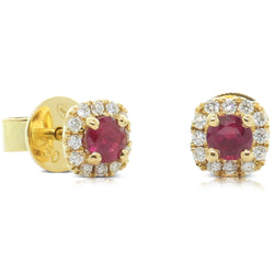 18ct Yellow Gold Ruby & Diamond Stud Earrings - Walker & Hall