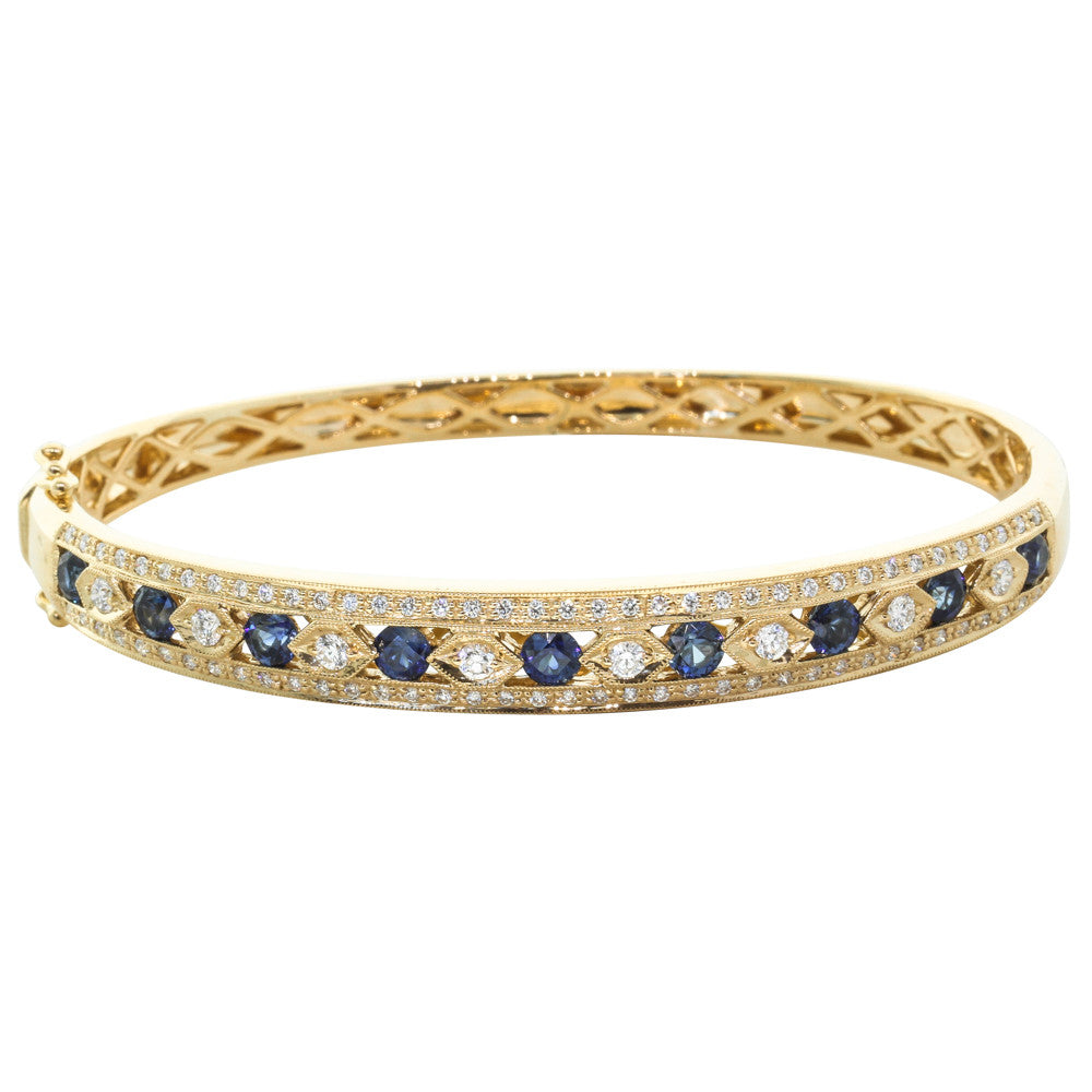 Diamond Halo and Sapphire Bracelet in 18K White Gold Bracelet J3357W