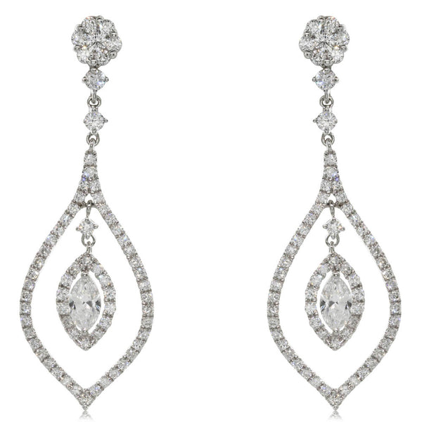 18ct White Gold 1.94ct Diamond Drop Earrings - Walker & Hall