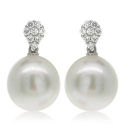 18ct White Gold South Sea Pearl & Diamond Drop Earrings - Walker & Hall