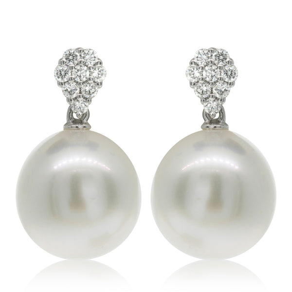 18ct White Gold South Sea Pearl & Diamond Drop Earrings - Walker & Hall