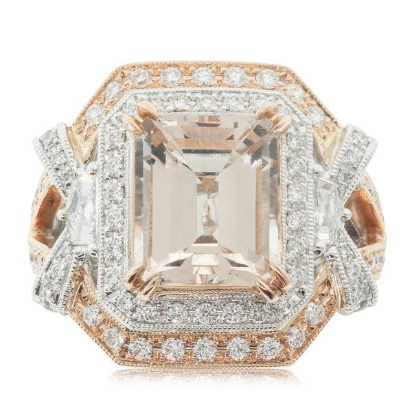18ct White & Rose Gold 4.44ct Morganite & Diamond Ring - Walker & Hall