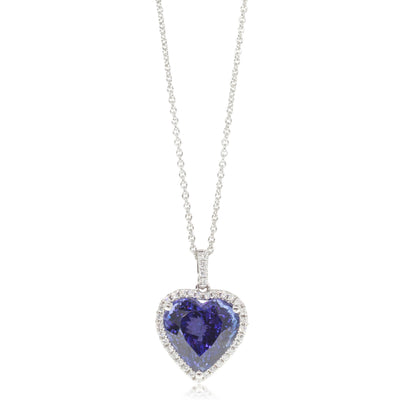 18ct White Gold Tanzanite & Diamond Halo Pendant-Necklace-Walker & Hall