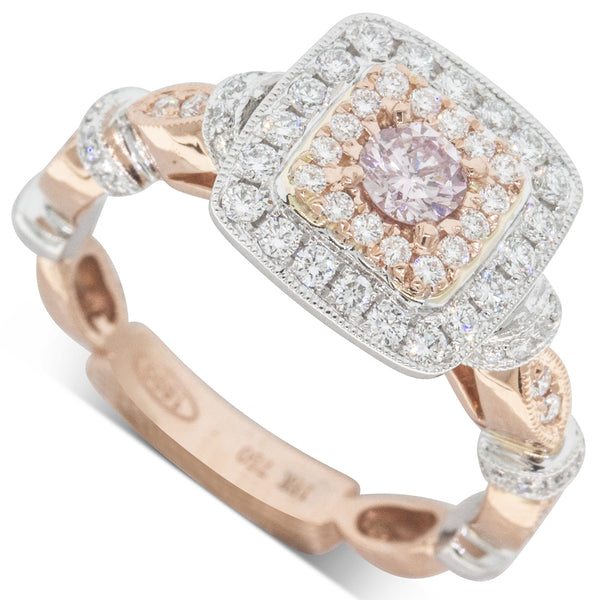 18ct White & Rose Gold .20ct Pink Diamond Halo Ring - Walker & Hall