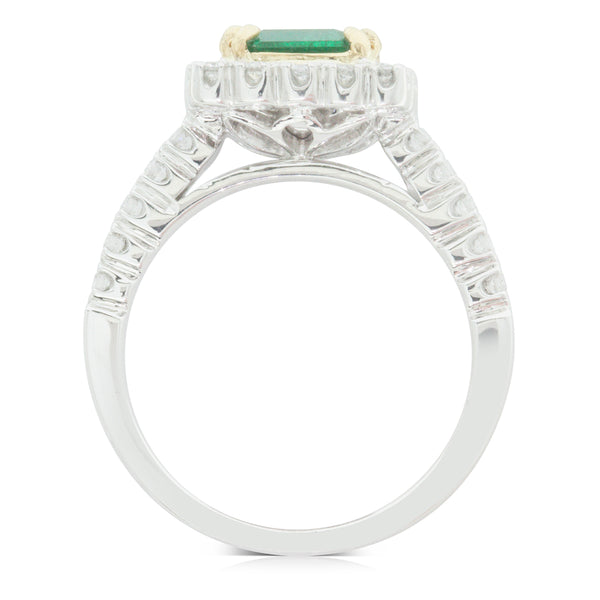 18ct White Gold 1.84ct Emerald & Diamond Halo Ring - Walker & Hall