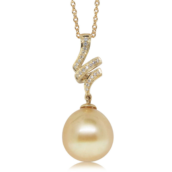 18ct Yellow Gold Golden South Sea Pearl & Diamond Pendant - Walker & Hall