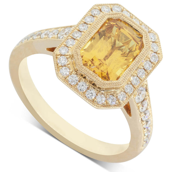18ct Yellow Gold Sapphire & Diamond Halo Ring - Walker & Hall