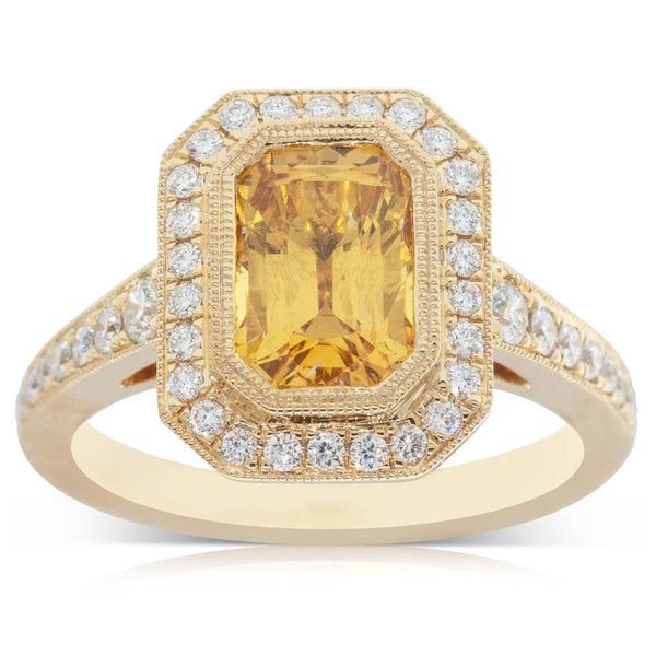 18ct Yellow Gold Sapphire & Diamond Halo Ring - Walker & Hall