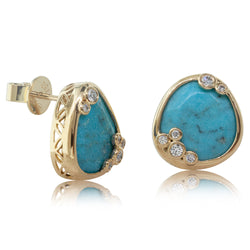 18ct Yellow Gold 7.53ct Turquoise & Diamond Earrings - Walker & Hall