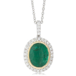 18ct White Gold 2.65ct Emerald & Diamond Halo Pendant - Walker & Hall