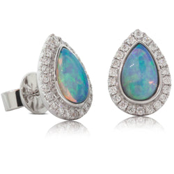 18ct White Gold 1.08ct Opal & Diamond Halo Earrings - Walker & Hall