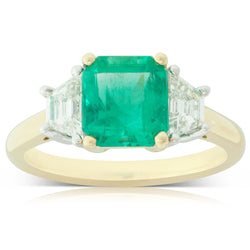 18ct Yellow Gold 2.28ct Emerald & Diamond Ring - Walker & Hall