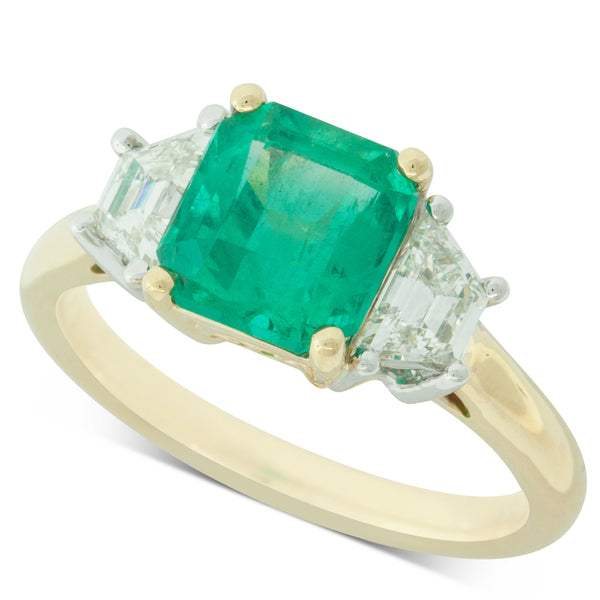 18ct Yellow Gold 2.28ct Emerald & Diamond Ring - Walker & Hall