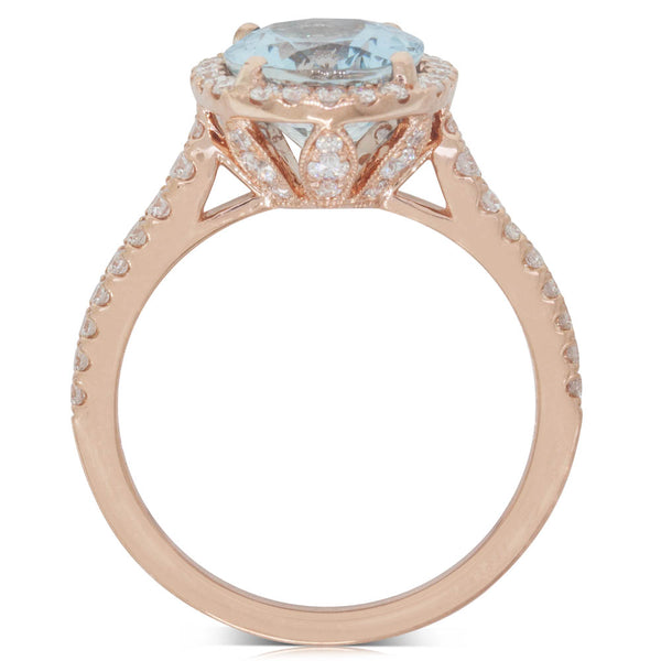 18ct Rose Gold 2.30ct Aquamarine & Diamond Sierra Ring - Walker & Hall