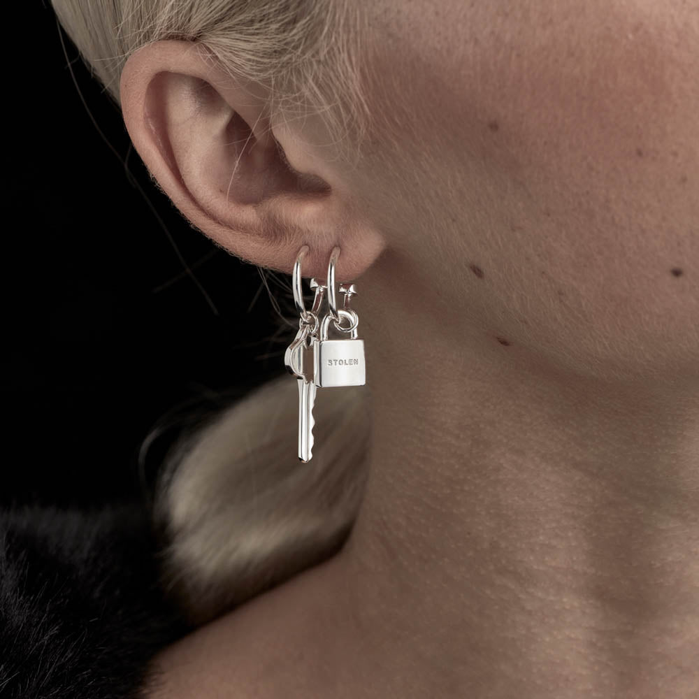 1pc Key & Lock Mismatched Drop Earrings, Stainless Steel Jewelry | SHEIN