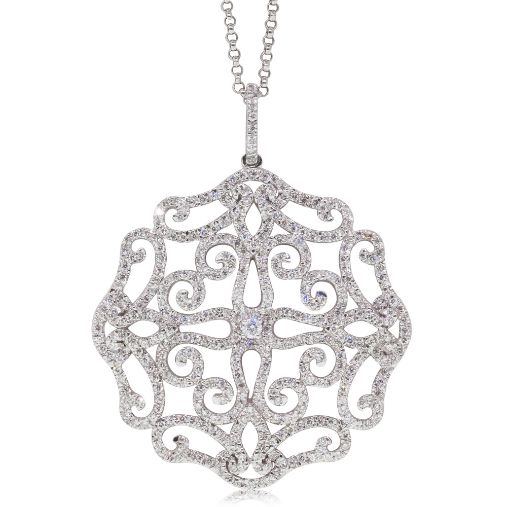 18ct White Gold Diamond Filigree Pendant Walker & Hall