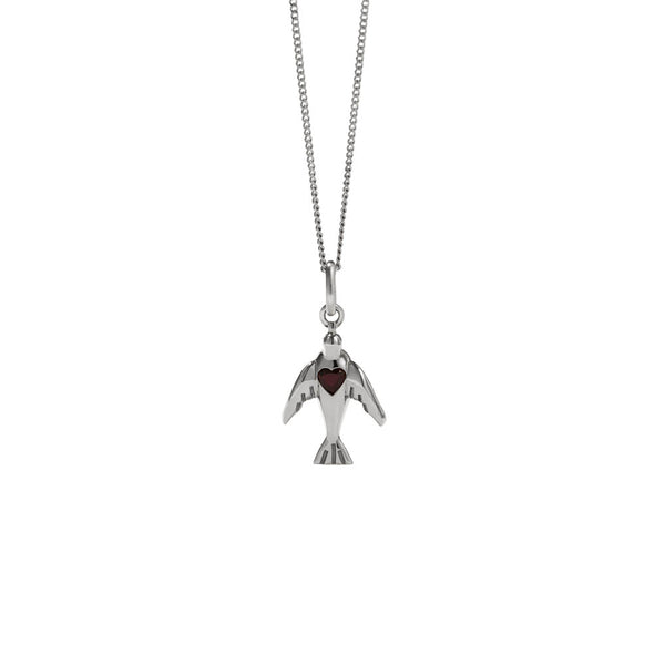 Meadowlark Dove Heart Charm Necklace - Sterling Silver - Necklace - Walker & Hall