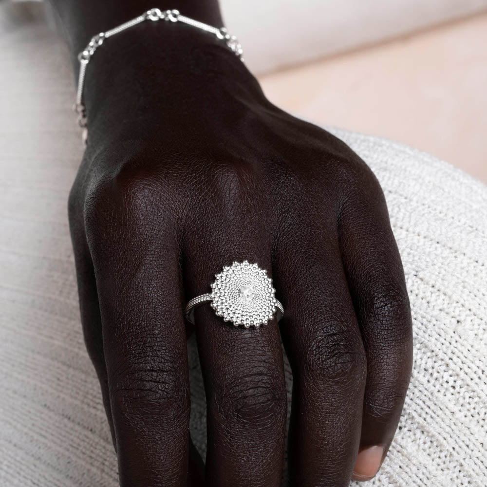 Zoe & Helios Ring Sterling Silver & White Zircon Walker & Hall