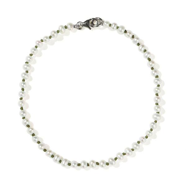 Meadowlark Knotted Micro Pearl Bracelet Olive - Sterling Silver - Bracelet - Walker & Hall